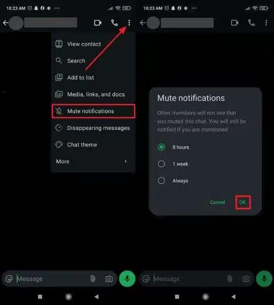 Mute the Whatsapp Chats
