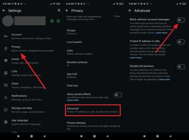 Stop receiving Whatsapp messages from someone with blocking for Android