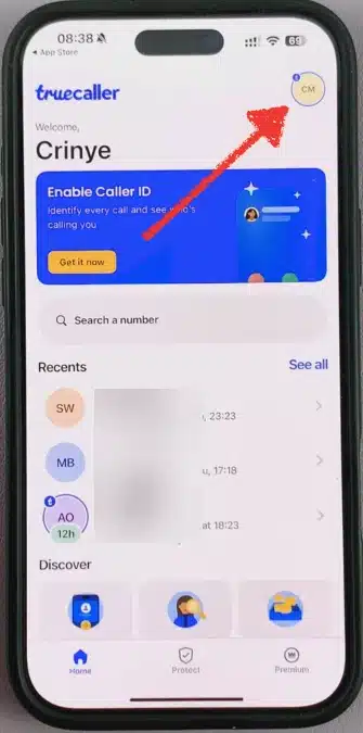 Tap your Profile on Truecaller