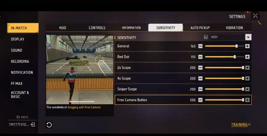 Free Fire sensitivity headshot OB52