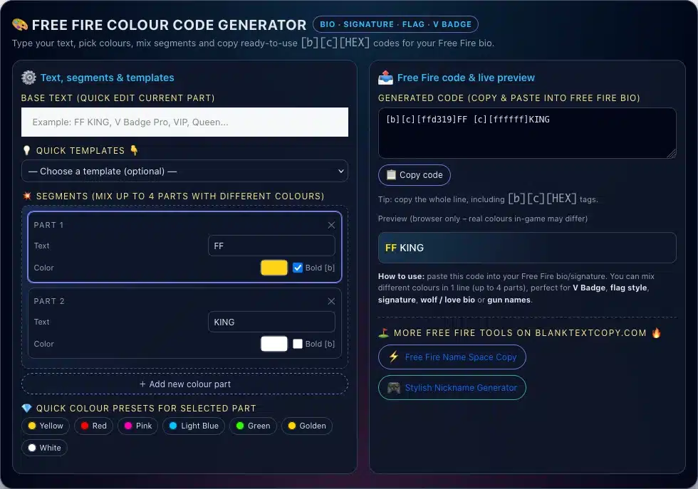 Free Fire Colour Code Generator